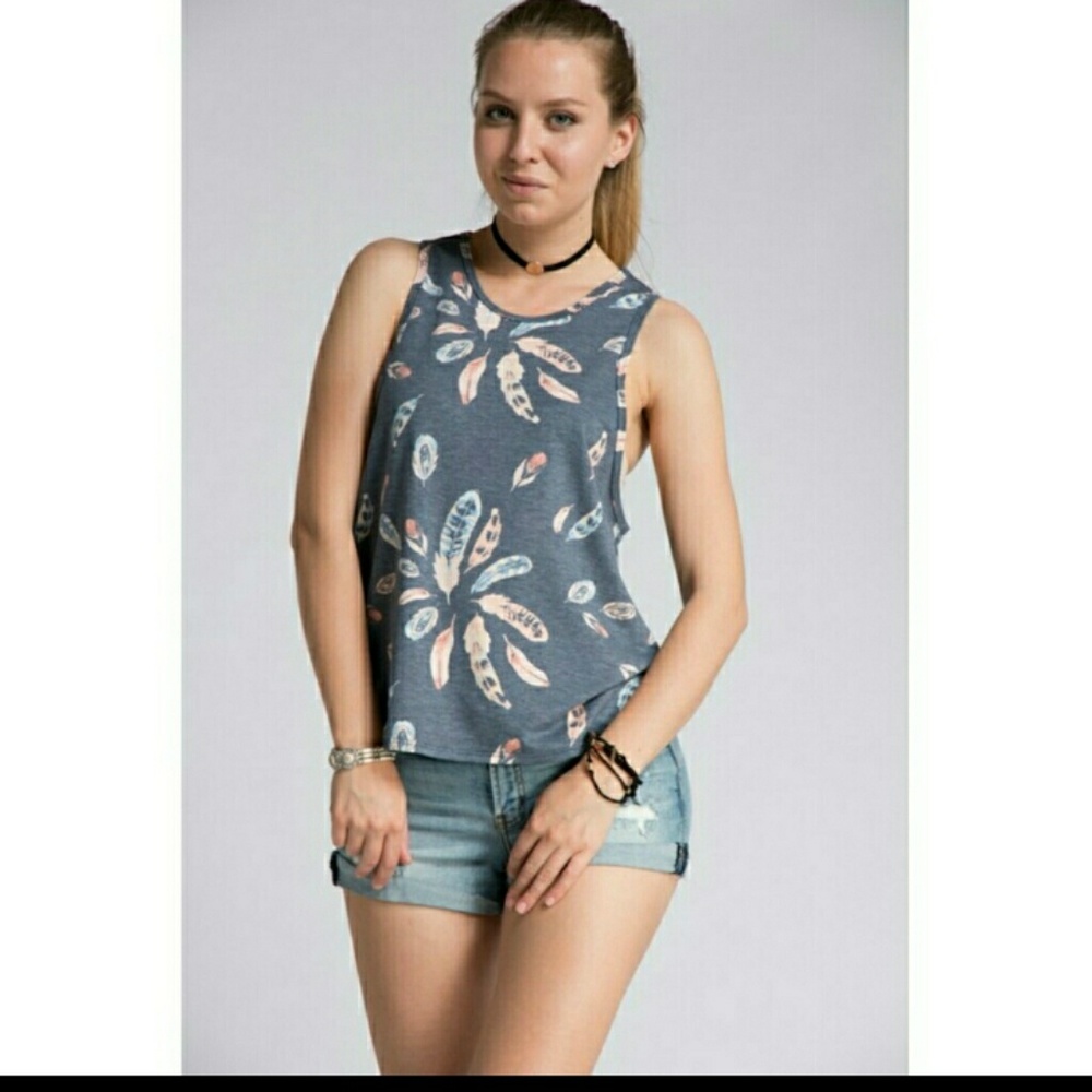Distressed Boho Feather Style Top